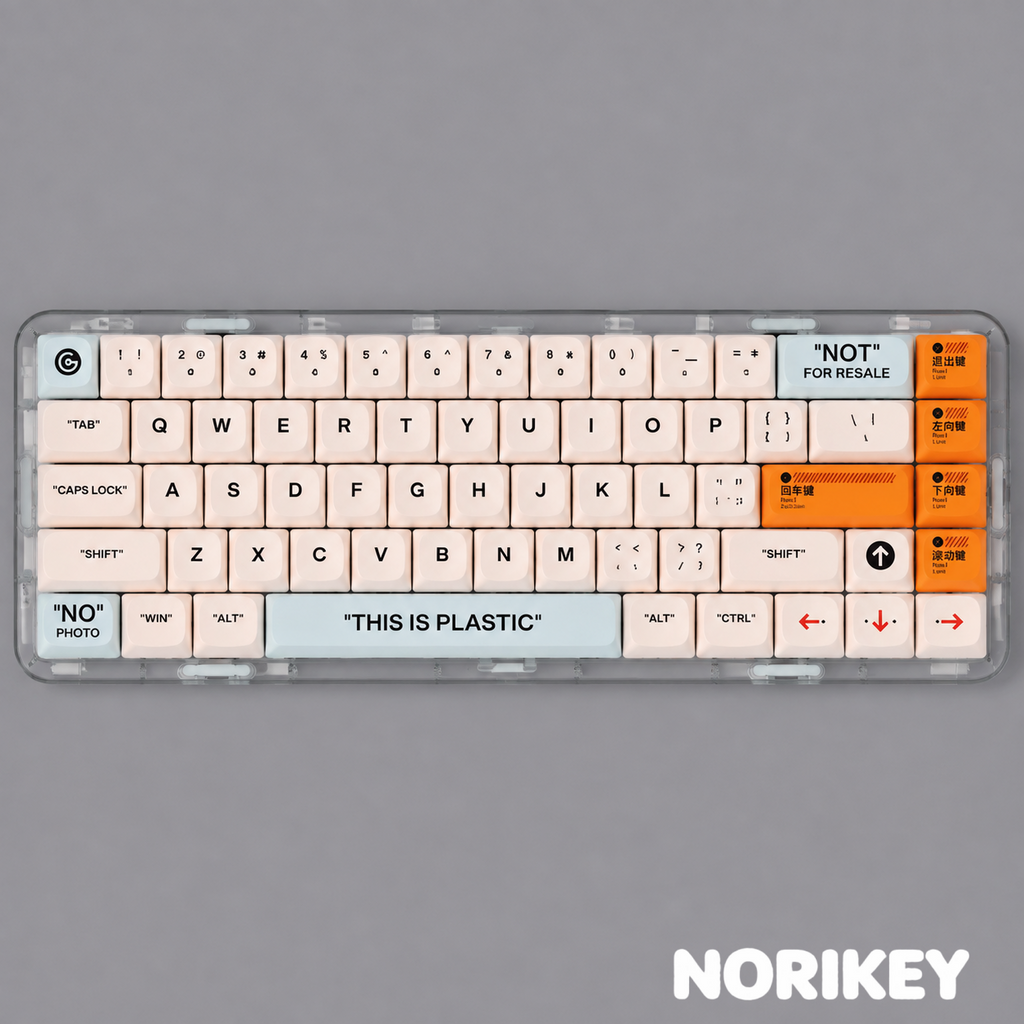 Close-up of dye-sublimated novelty keycap in the Plastic Cream green keycap set