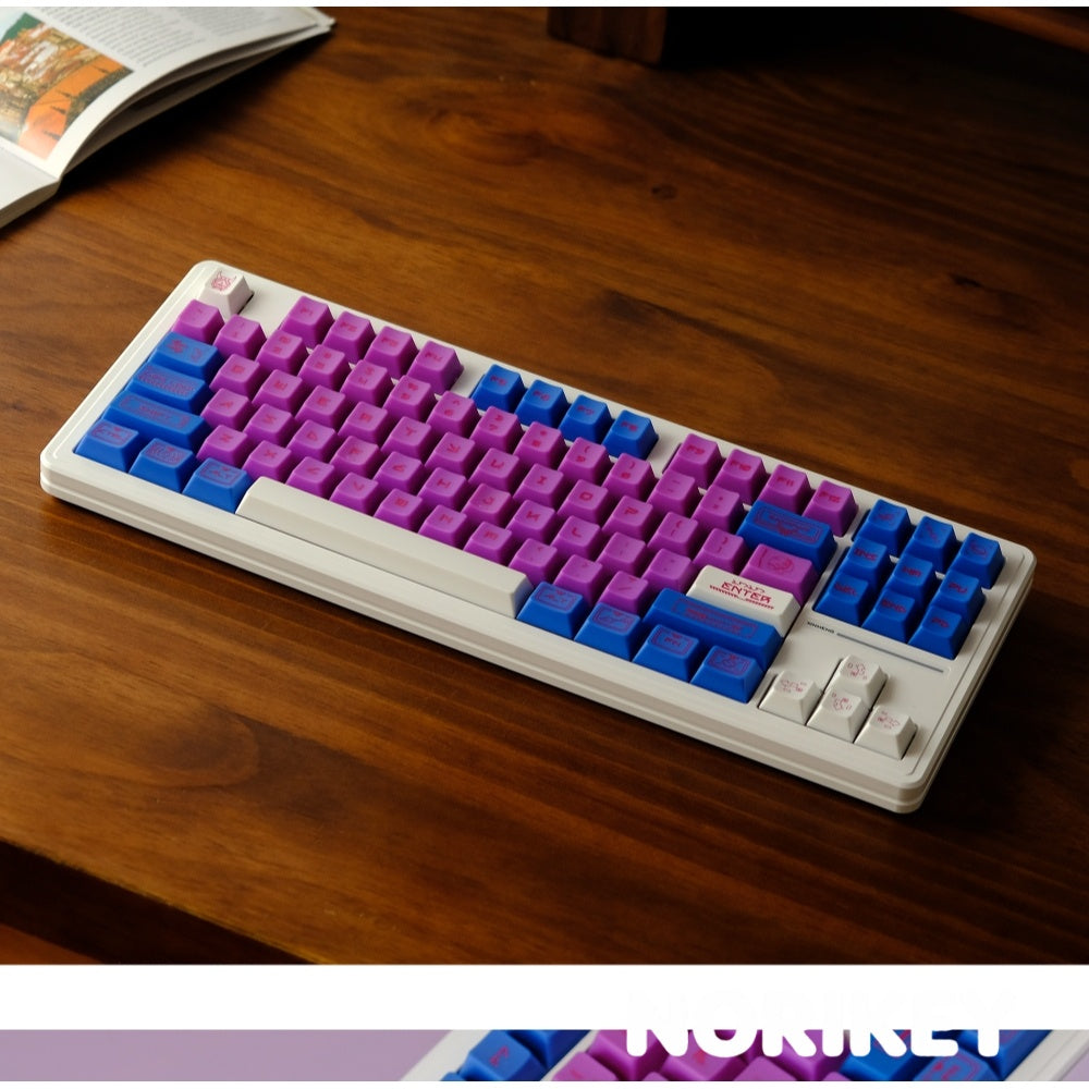 Lavender purple keycaps on mechanical keyboard desk setup – Cherry profile color-changing ABS keycap set