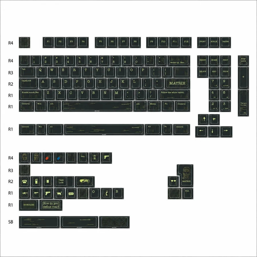 Cyber Code Rain PBT Keycap Set — Five-Side Dye-Sub, Cherry Profile, 143 Keys