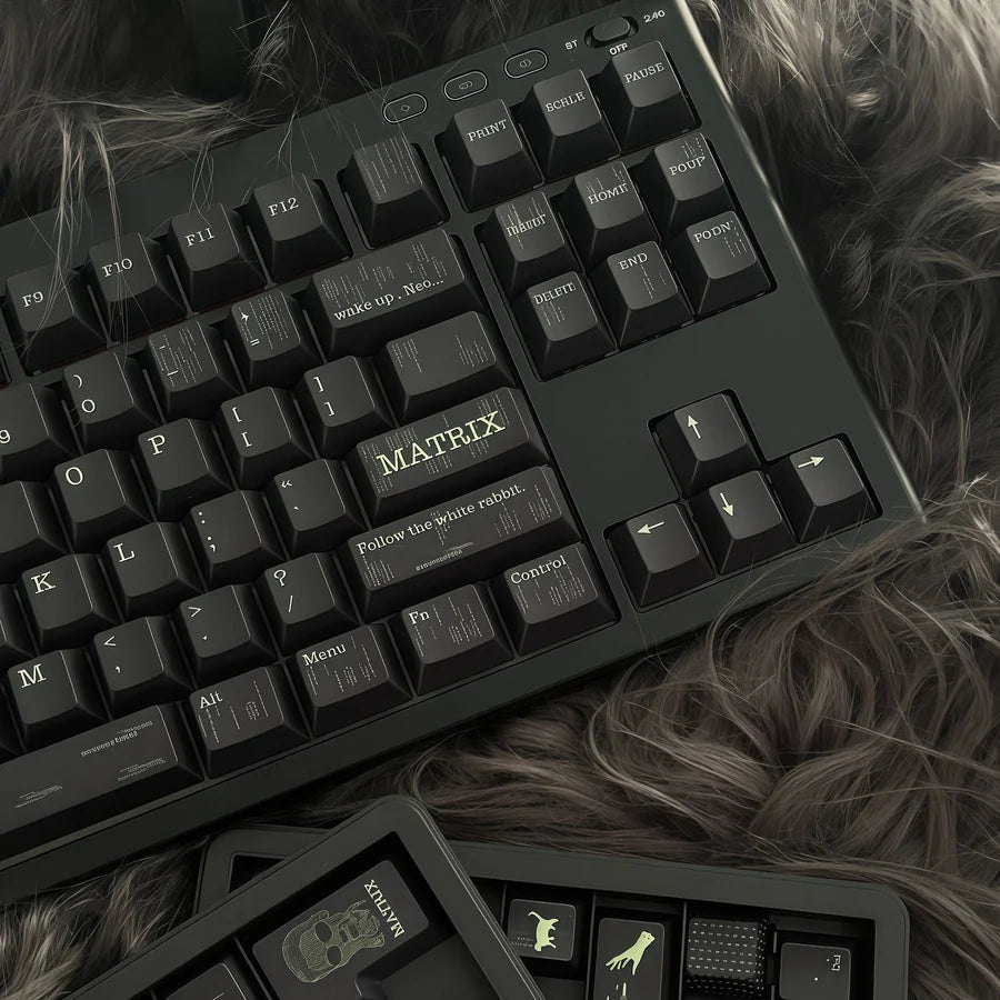 Cyber Code Rain PBT Keycap Set — Five-Side Dye-Sub, Cherry Profile, 143 Keys