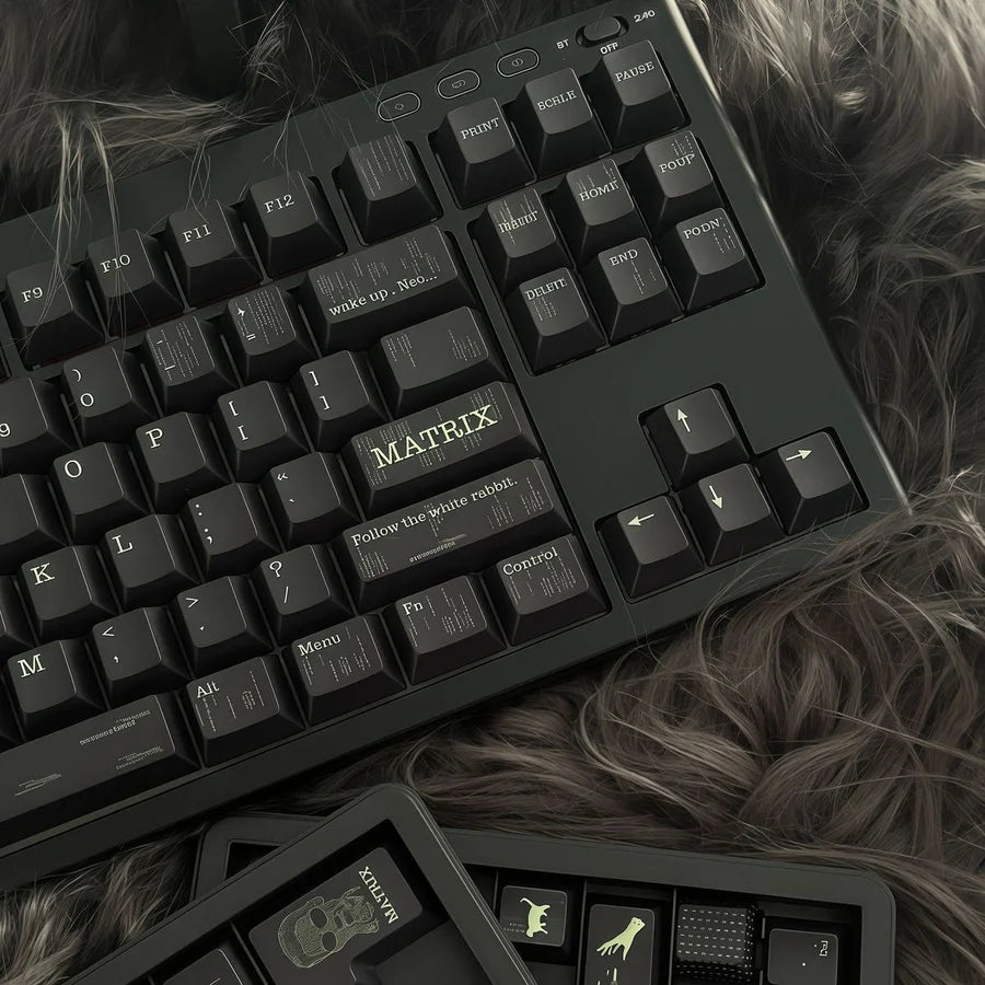 Cyber Code Rain PBT Keycap Set — Five-Side Dye-Sub, Cherry Profile, 143 Keys