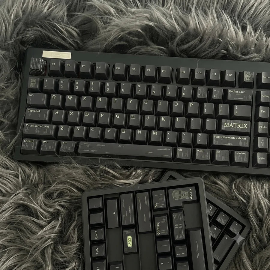 Cyber Code Rain PBT Keycap Set — Five-Side Dye-Sub, Cherry Profile, 143 Keys