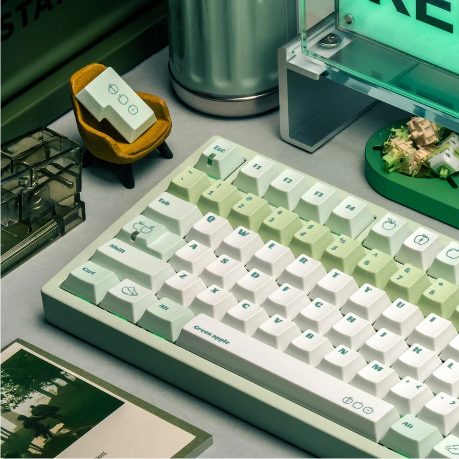 Green Apple Keycap Set — White to Sage Gradient, 1.7mm PBT, Cherry Profile