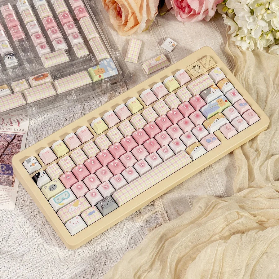 Cat Squad PBT Keycap Set — Cute Cat Theme, Five-Side Dye-Sub, 140+ Keys