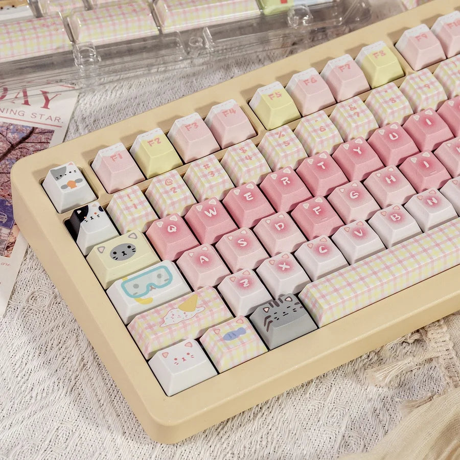 Cat Squad PBT Keycap Set — Cute Cat Theme, Five-Side Dye-Sub, 140+ Keys