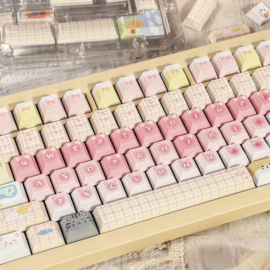 Cat Squad PBT Keycap Set — Cute Cat Theme, Five-Side Dye-Sub, 140+ Keys