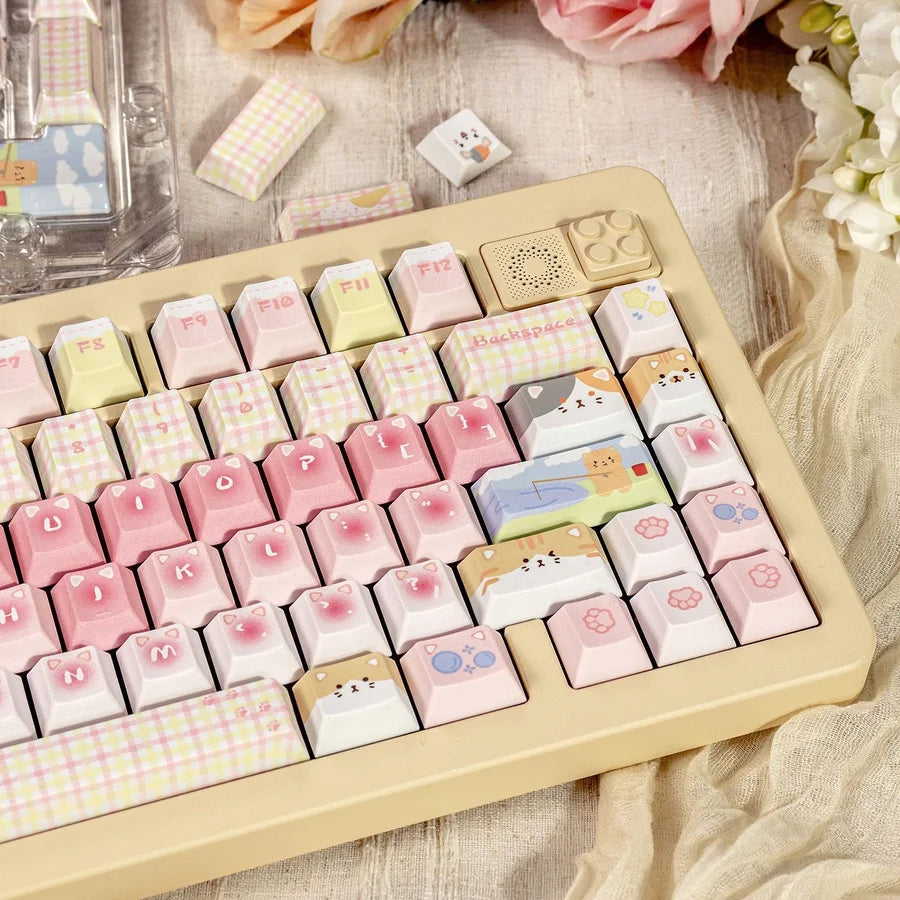 Cat Squad PBT Keycap Set — Cute Cat Theme, Five-Side Dye-Sub, 140+ Keys