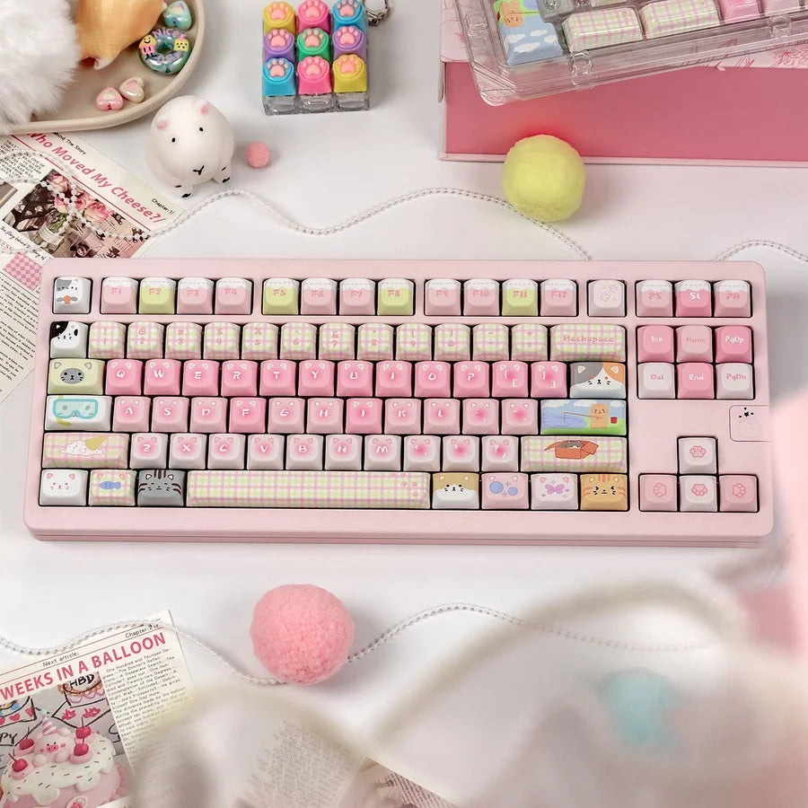 Cat Squad PBT Keycap Set — Cute Cat Theme, Five-Side Dye-Sub, 140+ Keys
