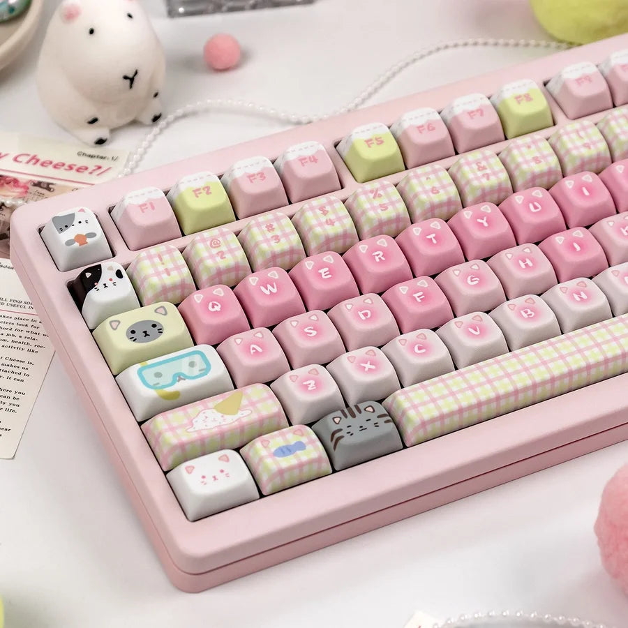 Cat Squad PBT Keycap Set — Cute Cat Theme, Five-Side Dye-Sub, 140+ Keys