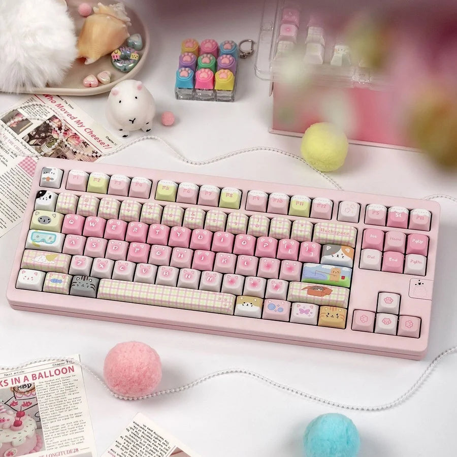 Cat Squad PBT Keycap Set — Cute Cat Theme, Five-Side Dye-Sub, 140+ Keys