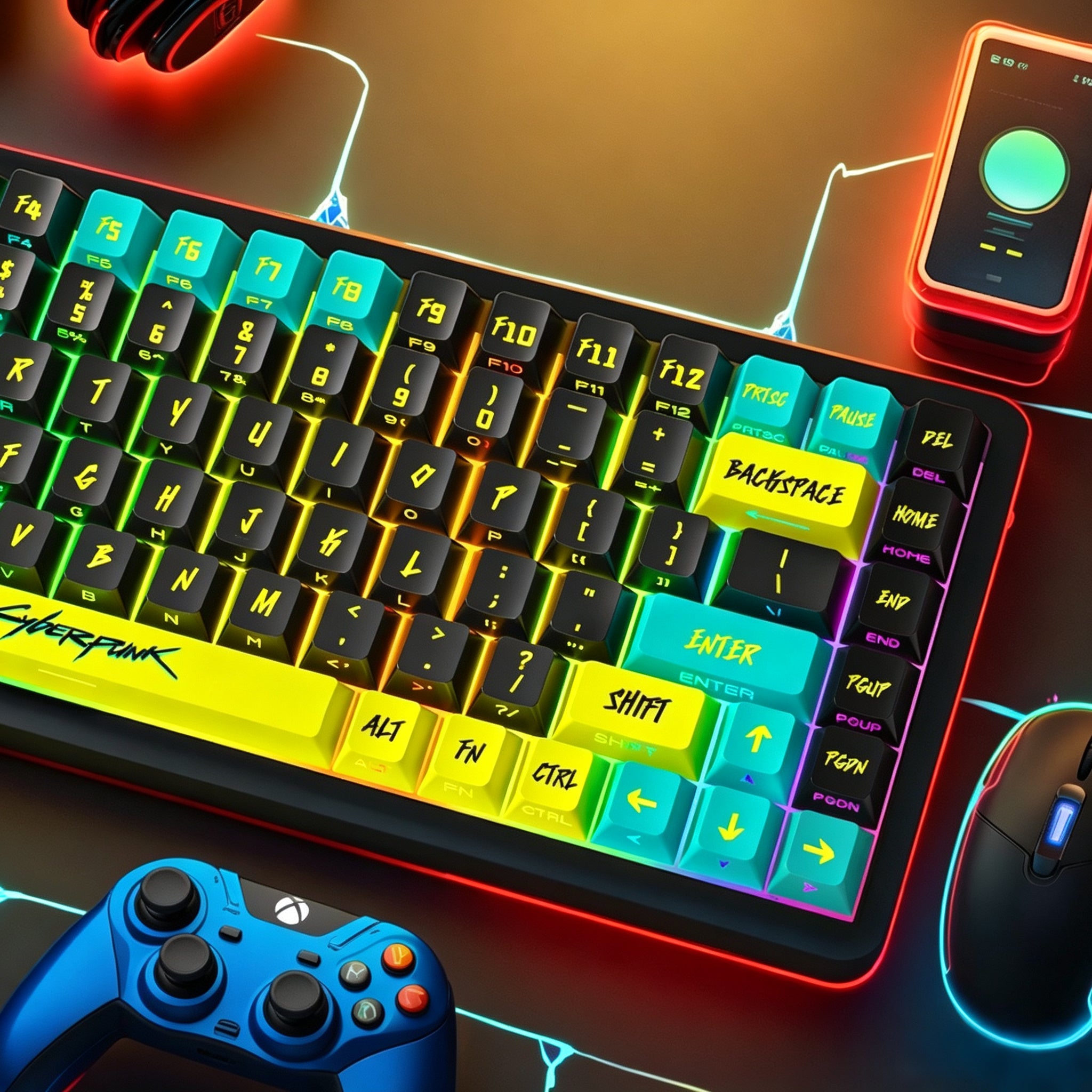 Cyberpunk PBT Keycaps for Gaming & Custom Setups Cherry Profile