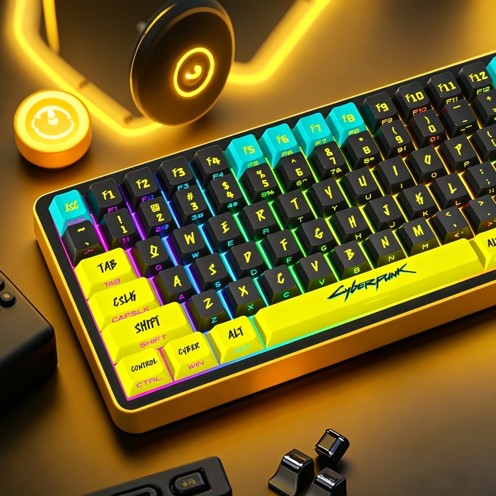 Cyberpunk PBT Keycaps for Gaming & Custom Setups Cherry Profile