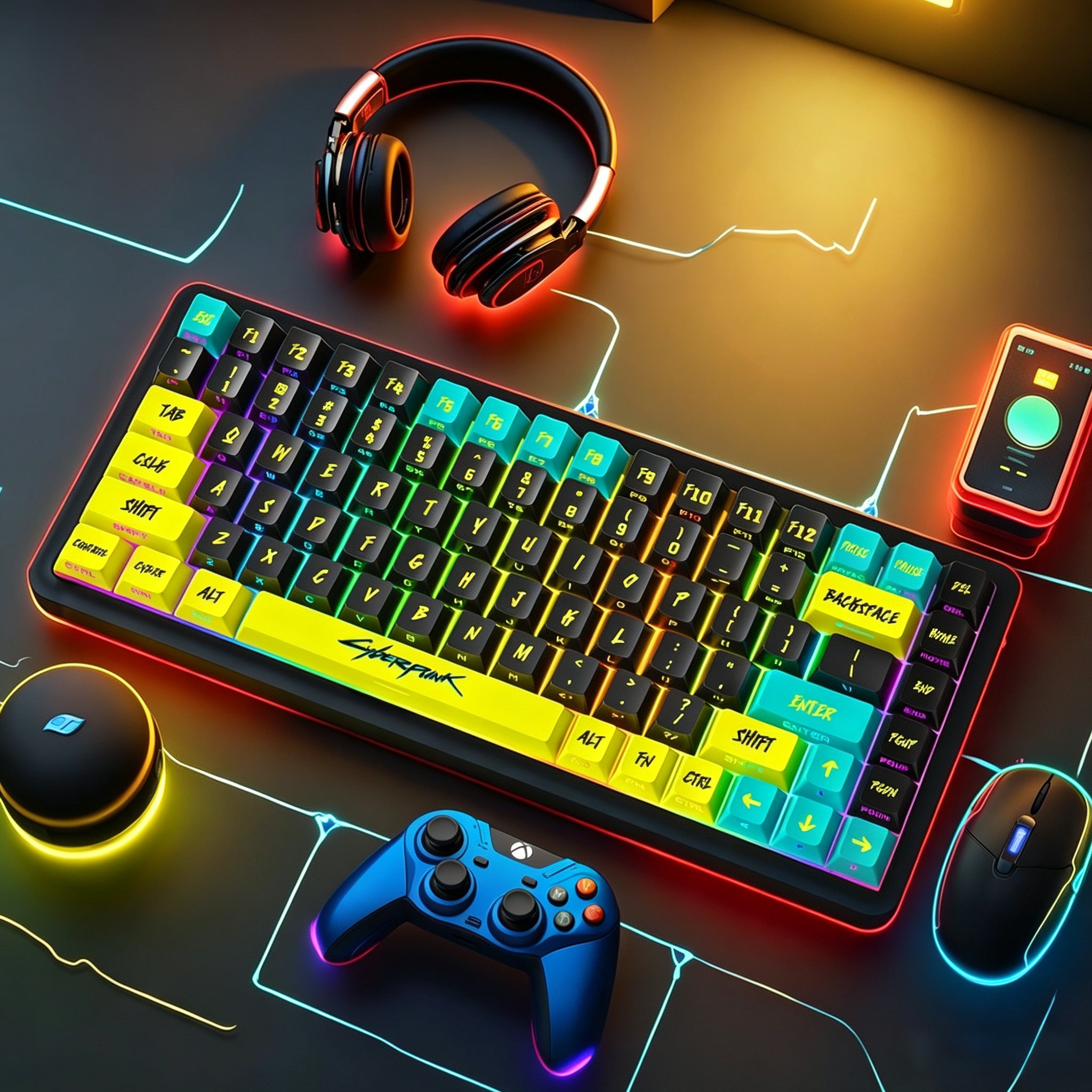 Cyberpunk PBT Keycaps for Gaming & Custom Setups Cherry Profile
