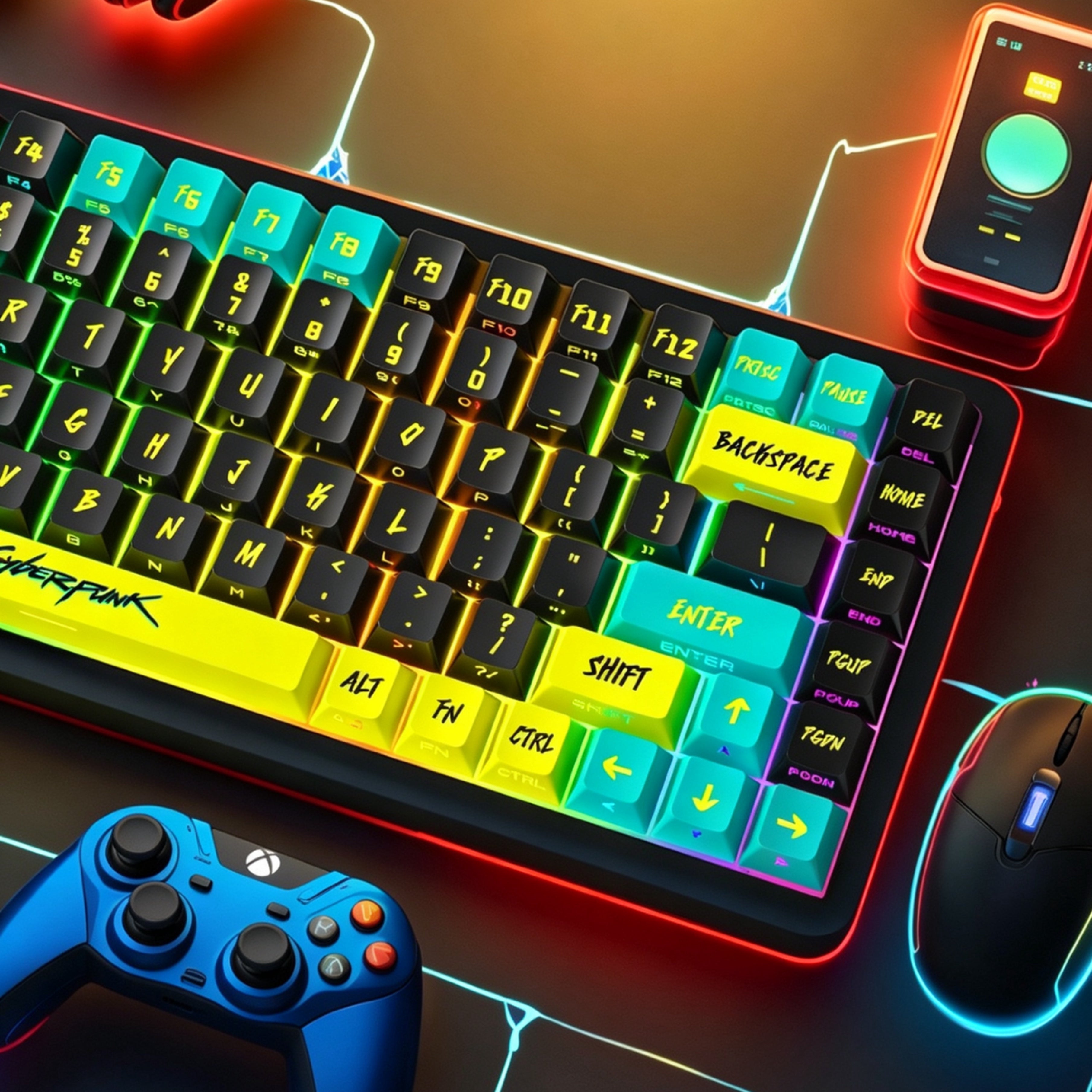 Cyberpunk PBT Keycaps for Gaming & Custom Setups Cherry Profile