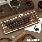 Programmer Coffee theme PBT keycaps with transparent PC accent keys on mechanical keyboard