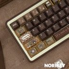 Angled detail of semi-translucent PC Esc and Tab keycaps on Programmer Coffee set