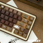 Close-up of coffee-themed novelty spacebar and transparent accent modifier keys