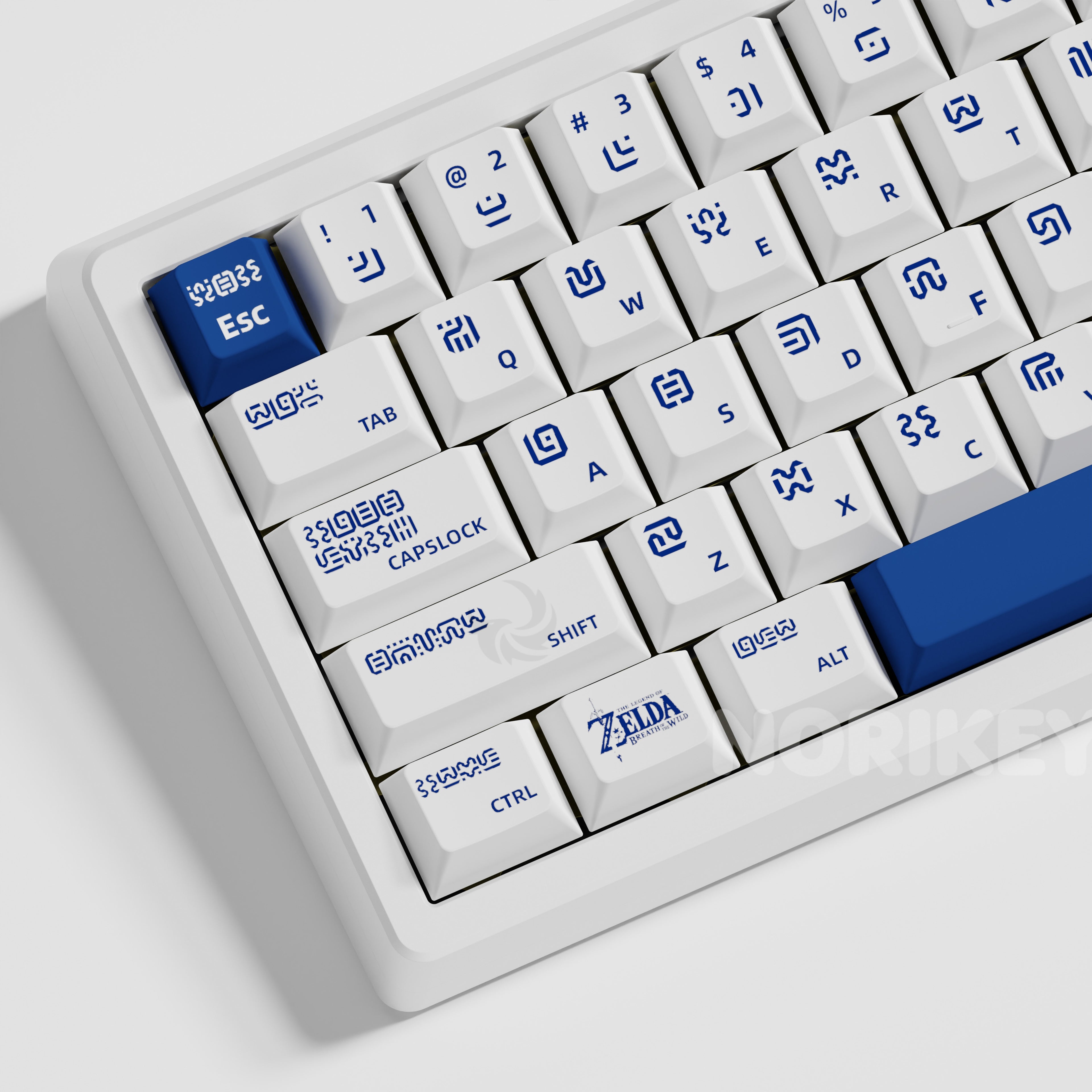Detailed left cluster shot of Japanese sub-legends on Zelda PBT dye-sub keycaps