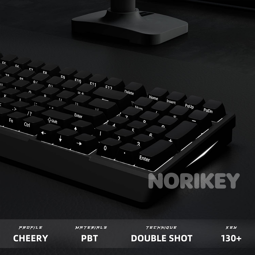 130+ Key Black Side-Printed Shine-Through PBT Keycap Set – Cherry Profile