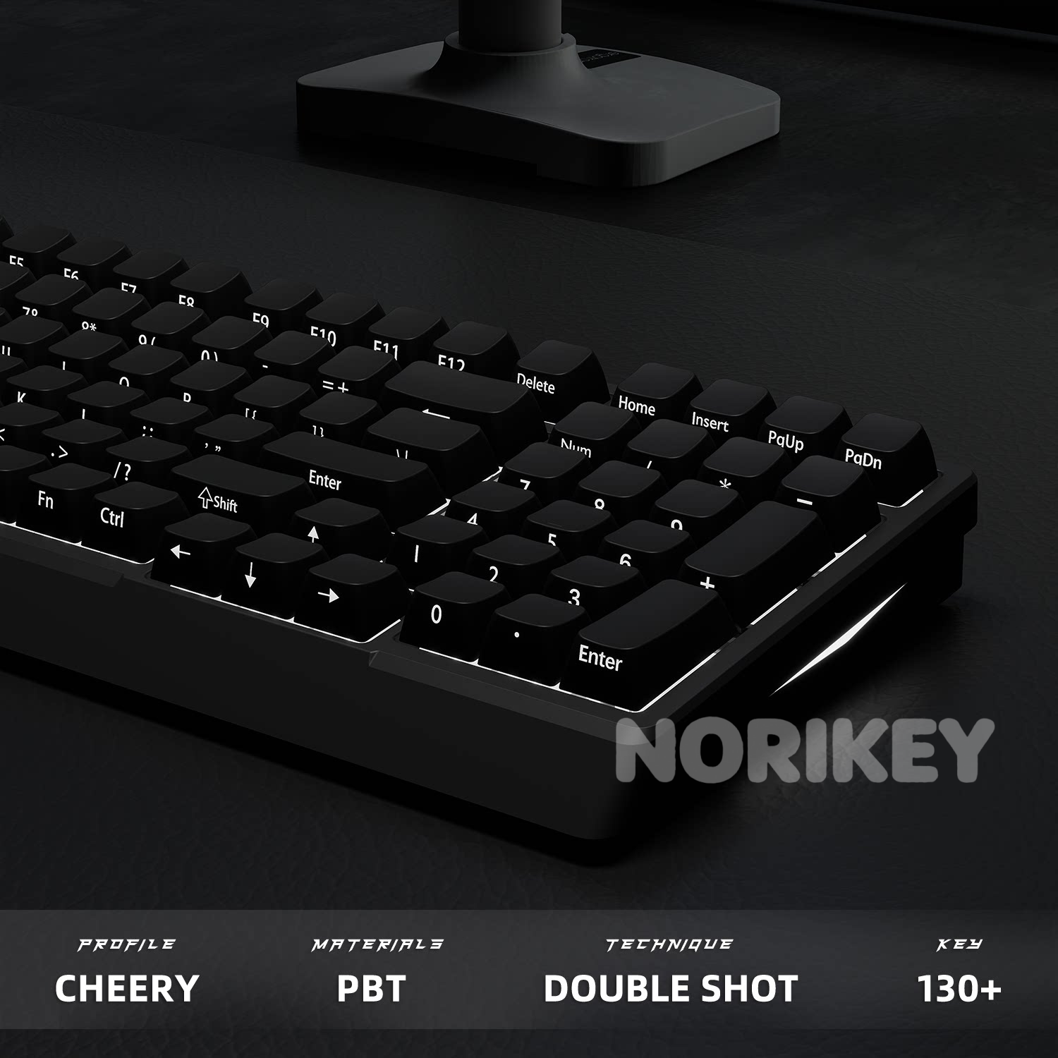 130+ Key Black Side-Printed Shine-Through PBT Keycap Set – Cherry Profile