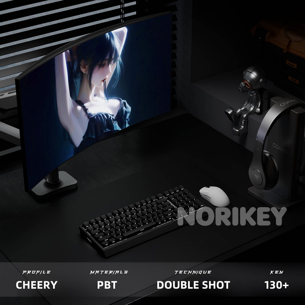 130+ Key Black Side-Printed Shine-Through PBT Keycap Set – Cherry Profile