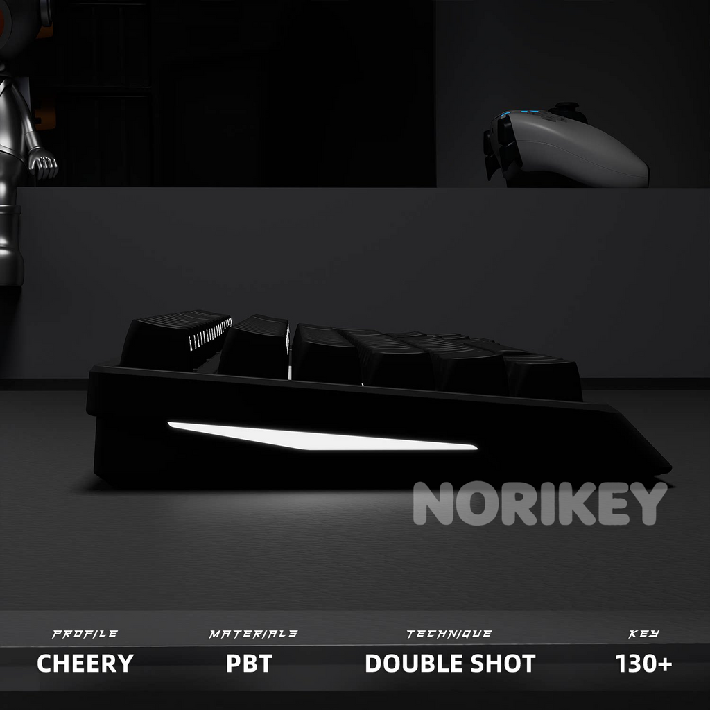 130+ Key Black Side-Printed Shine-Through PBT Keycap Set – Cherry Profile
