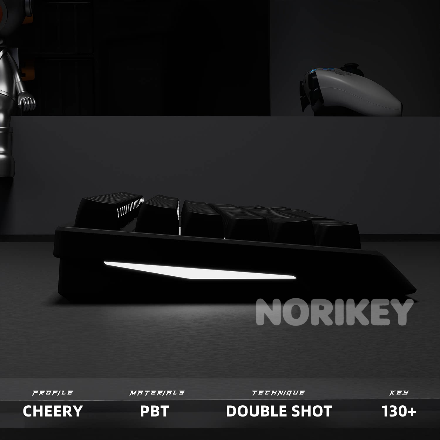130+ Key Black Side-Printed Shine-Through PBT Keycap Set – Cherry Profile