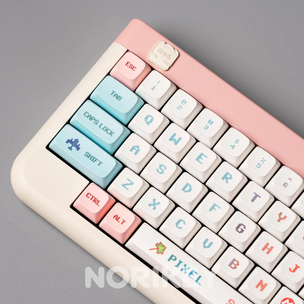 Pixel Art PBT Keycap Set — XDA Profile Dye-Sub, Pink & White, 134 Keys