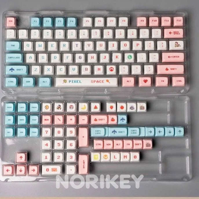 Pixel Art PBT Keycap Set — XDA Profile Dye-Sub, Pink & White, 134 Keys
