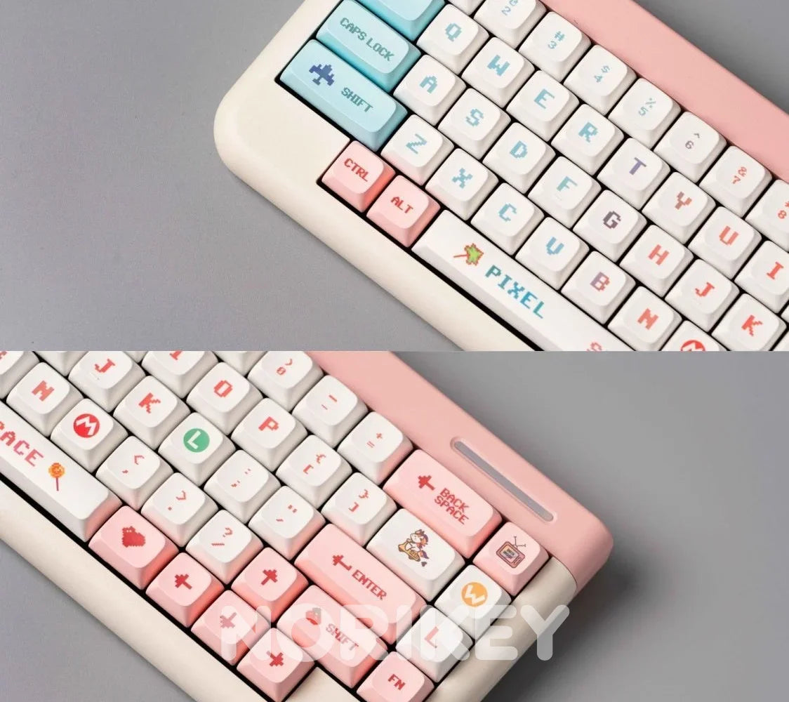 Pixel Art PBT Keycap Set — XDA Profile Dye-Sub, Pink & White, 134 Keys