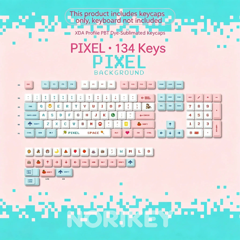 Pixel Art PBT Keycap Set — XDA Profile Dye-Sub, Pink & White, 134 Keys