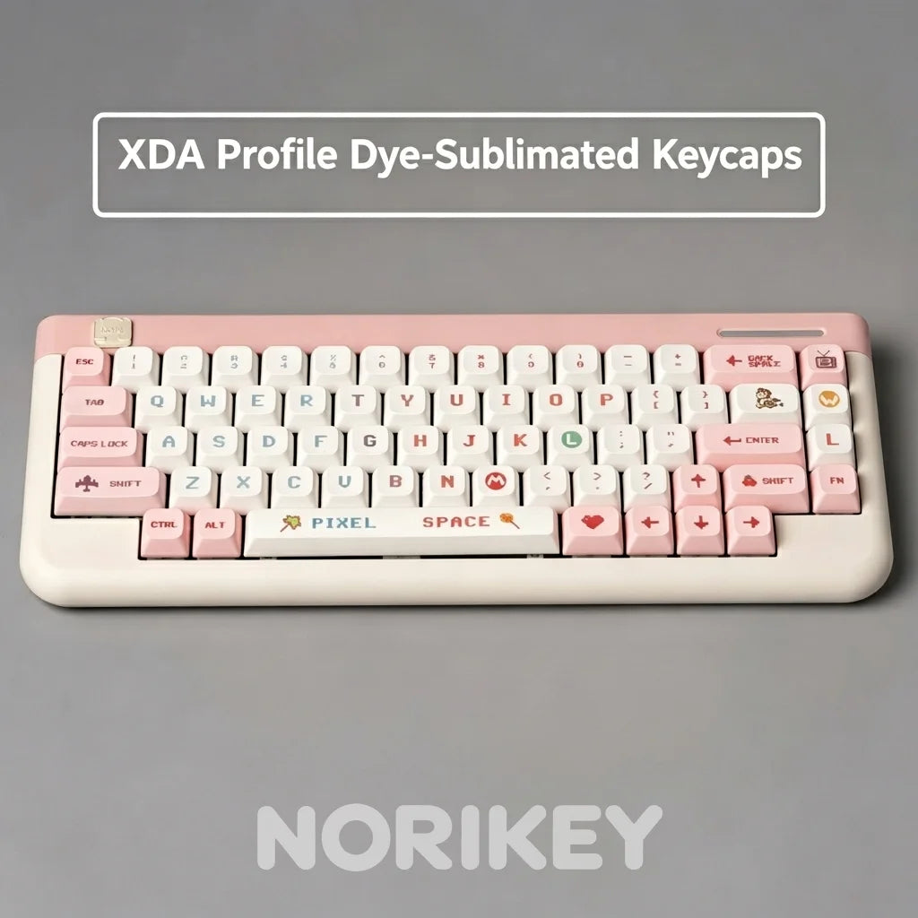 Pixel Art PBT Keycap Set — XDA Profile Dye-Sub, Pink & White, 134 Keys