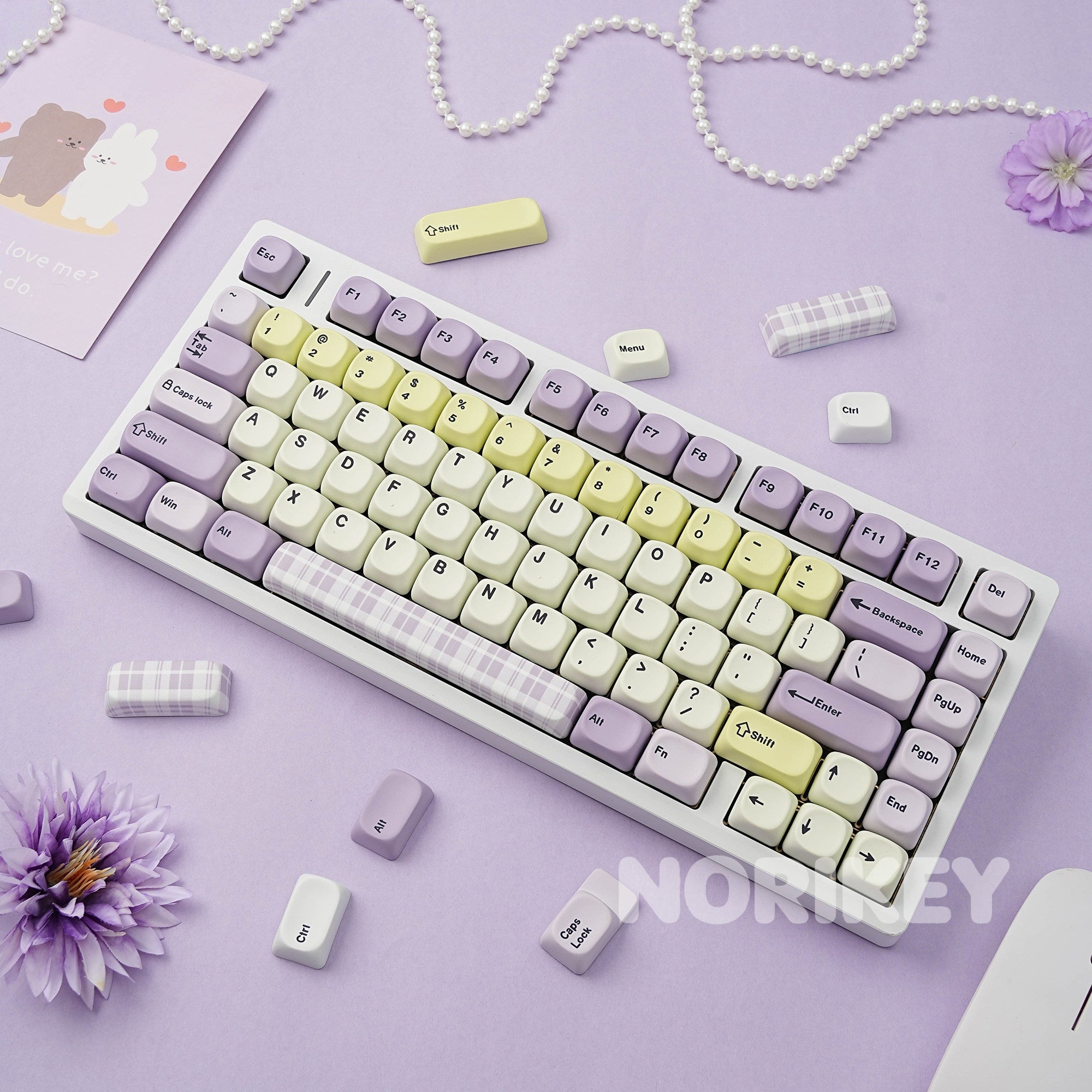 Cute Pastel MOA Keycaps | Taro Milk Tea PBT Keycap Set - 130+ Keys