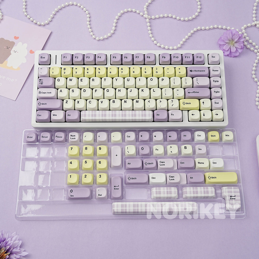 Cute Pastel MOA Keycaps | Taro Milk Tea PBT Keycap Set - 130+ Keys