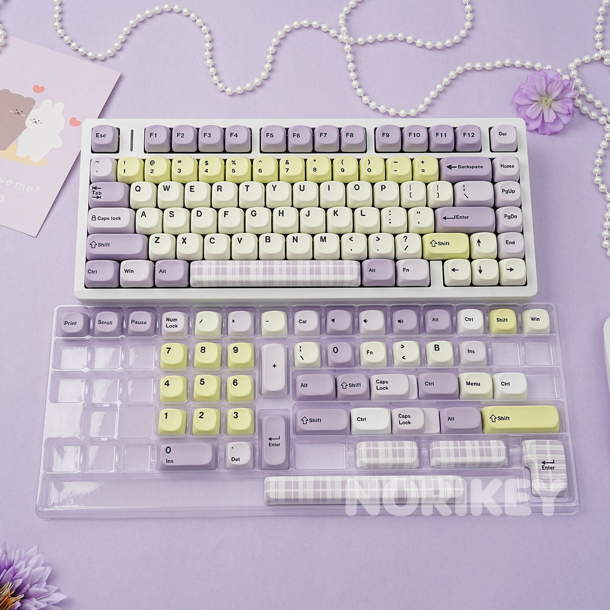 Cute Pastel MOA Keycaps | Taro Milk Tea PBT Keycap Set - 130+ Keys