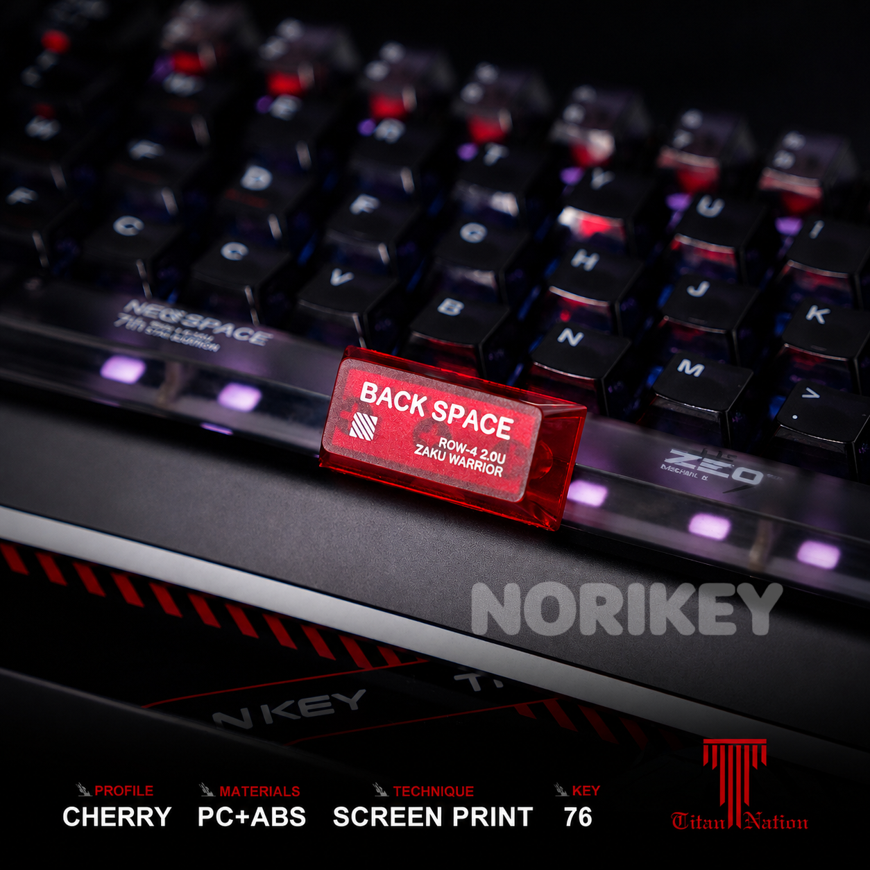 Red translucent keycaps with RGB backlighting and Cherry profile