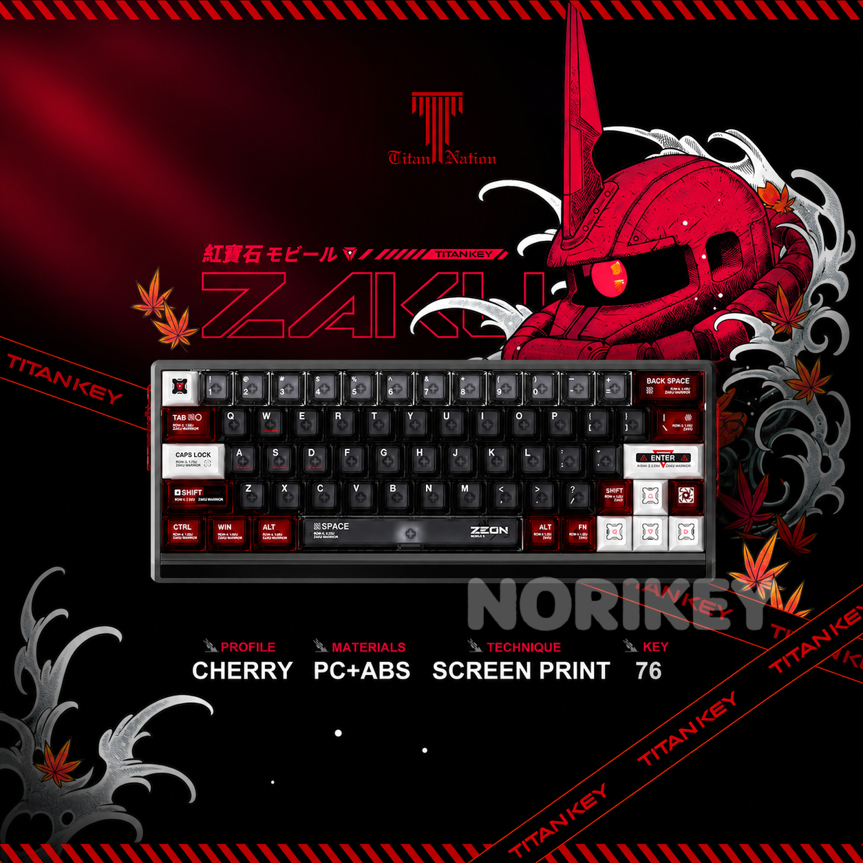 Mecha-inspired red keycaps with smoky translucent sidewalls