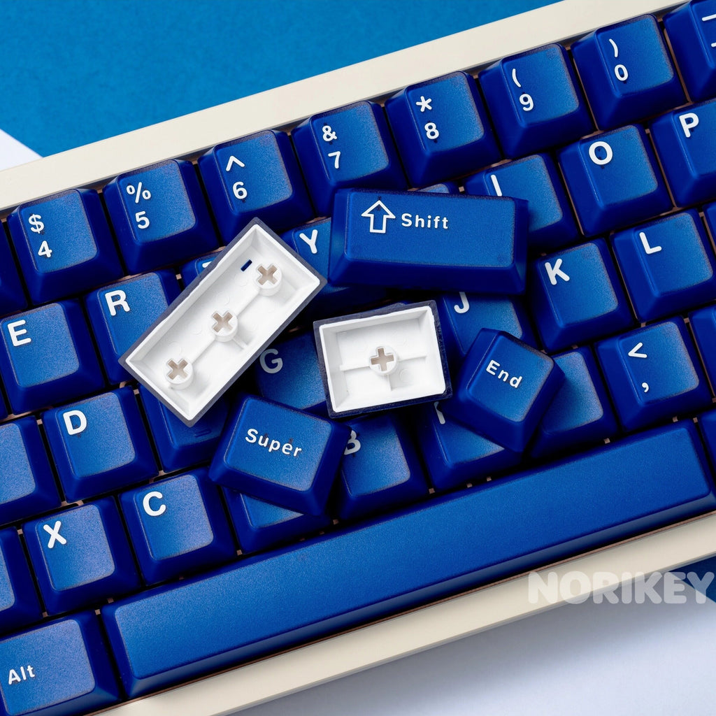Close-up of blue backlit ABS keycaps