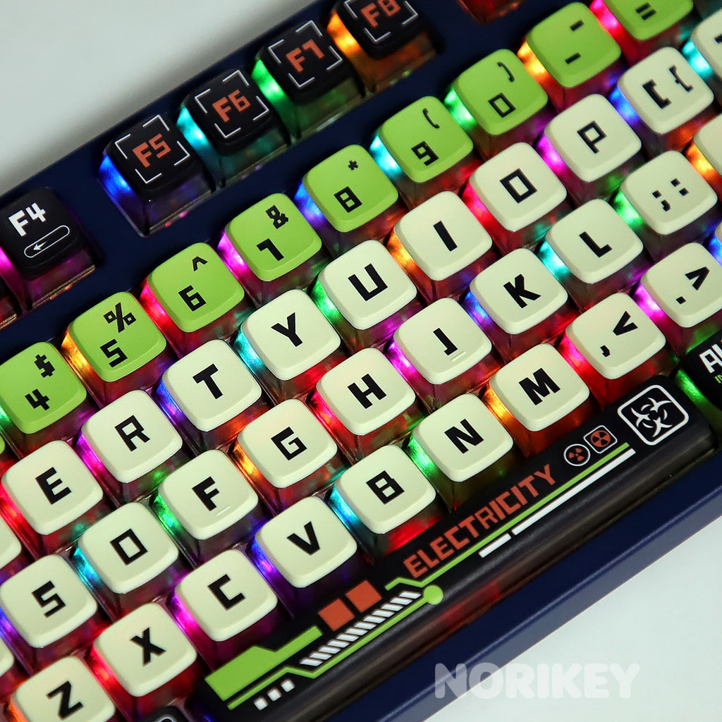 Post-apocalyptic mechanical keyboard keycaps with RGB lightin