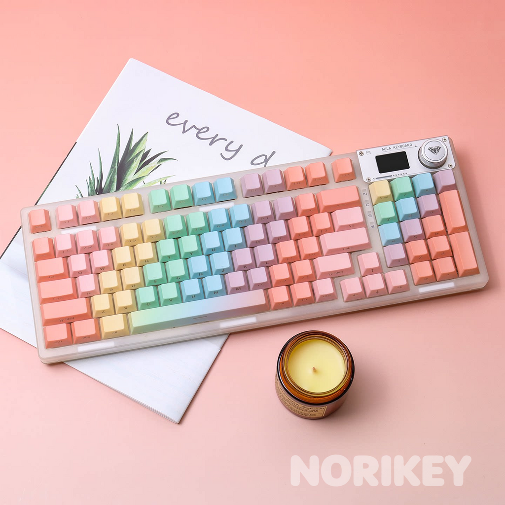 Side-Engraved Backlit Keycaps  (121 Keys)- Macaron Gradient PBT (Cherry Profile)