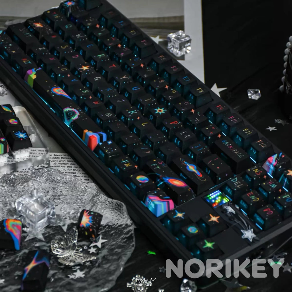 Black Galaxy Keycaps | Side-Printed 1.7mm Thick PBT Cyberpunk Set (130 Keys)