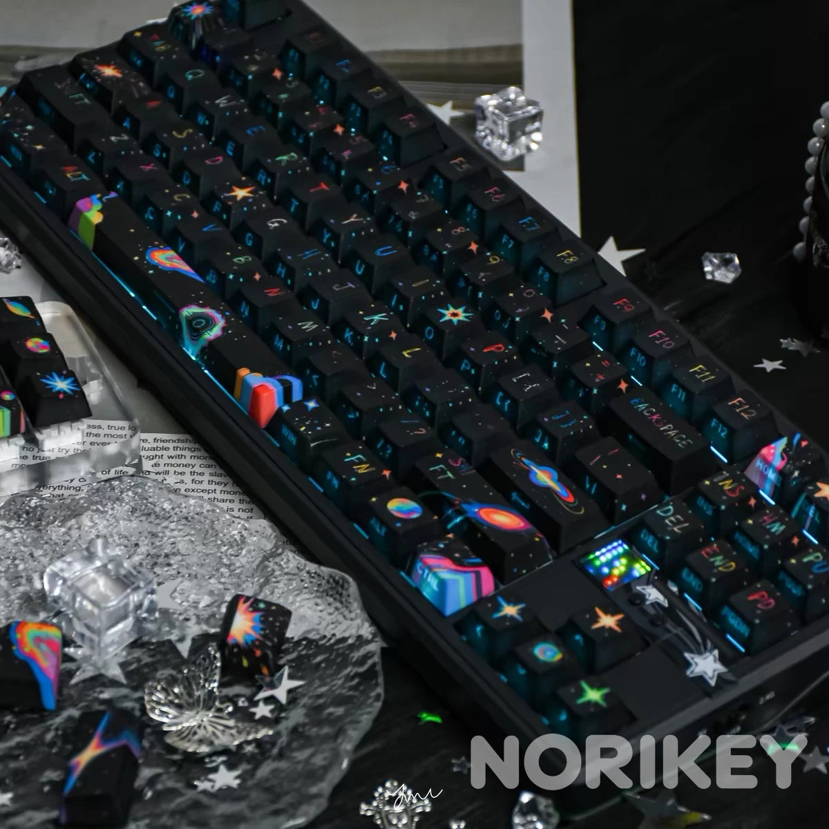 Black Galaxy Keycaps | Side-Printed 1.7mm Thick PBT Cyberpunk Set (130 Keys)