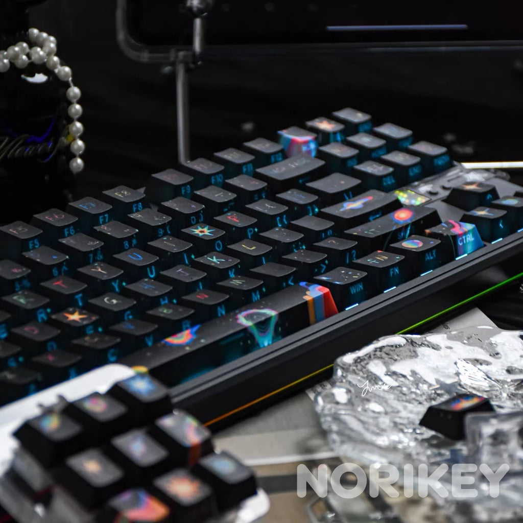 Black Galaxy Keycaps | Side-Printed 1.7mm Thick PBT Cyberpunk Set (130 Keys)