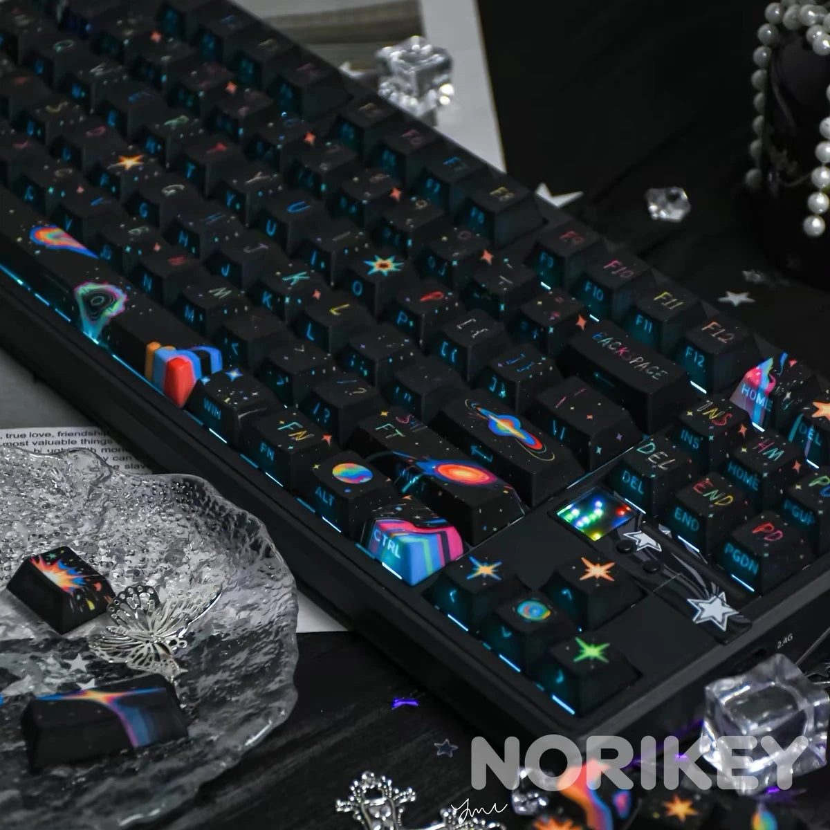 Black Galaxy Keycaps | Side-Printed 1.7mm Thick PBT Cyberpunk Set (130 Keys)