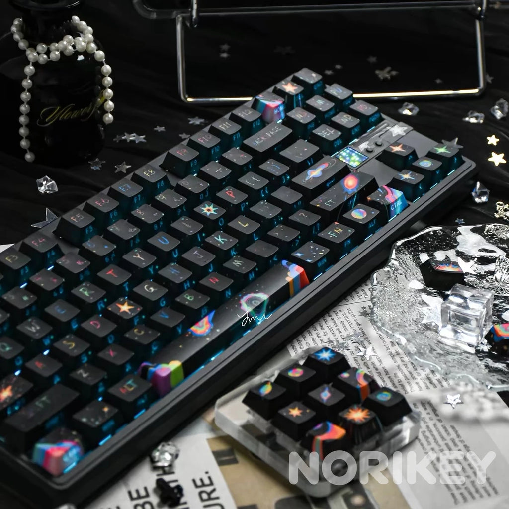 Black Galaxy Keycaps | Side-Printed 1.7mm Thick PBT Cyberpunk Set (130 Keys)