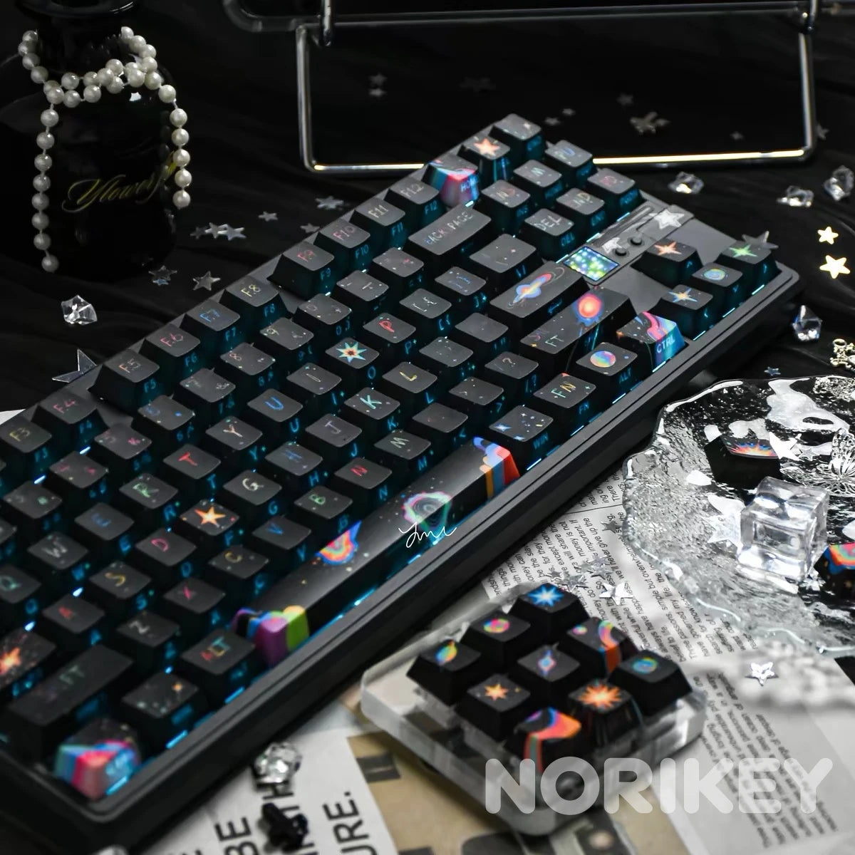 Black Galaxy Keycaps | Side-Printed 1.7mm Thick PBT Cyberpunk Set (130 Keys)