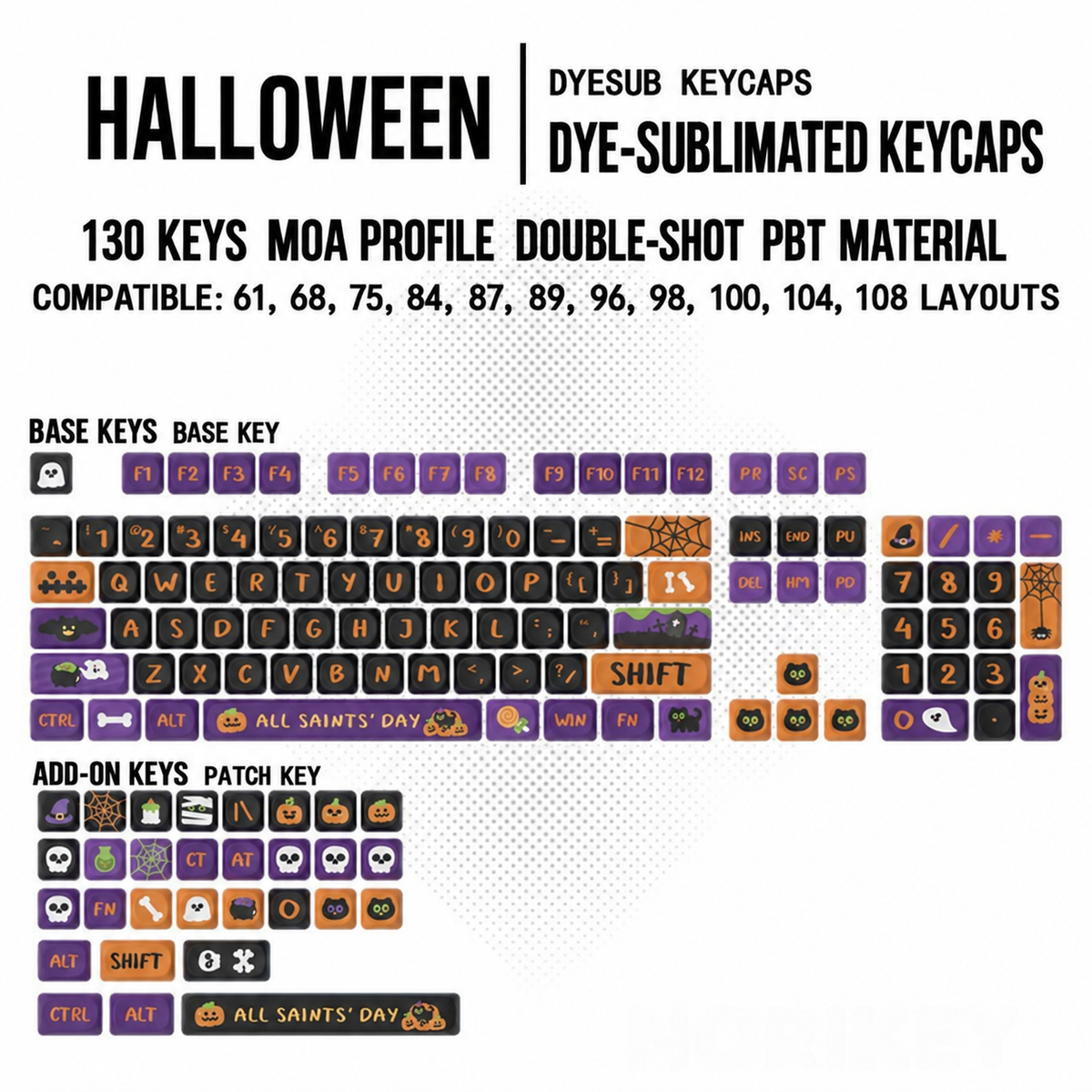 Halloween Theme MOA Profile PBT Keycap Set (130 Keys)