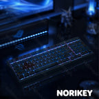 Cute Dog Keycaps on a Mechanical Keyboard with Blue RGB Backlighting, Featuring Kawaii Puppy Designs and Cartoon Dog Faces