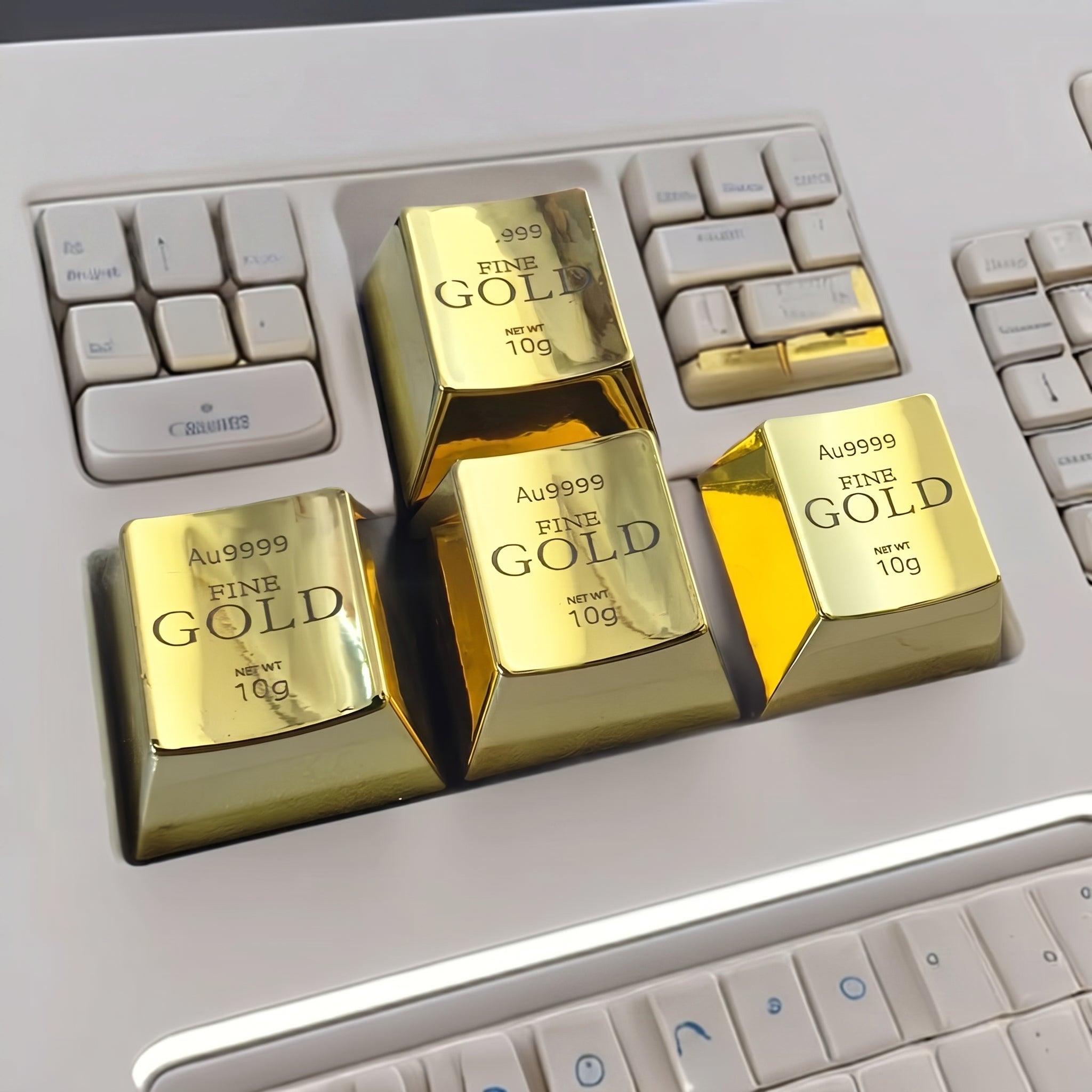 Personalized WASD metal keycap set with custom gamer tag engraving in gold finish