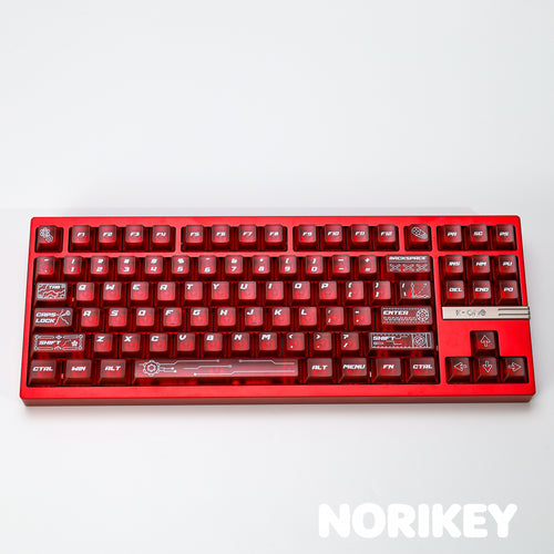 Red shine through keycaps on mechanical keyboard – Cherry profile, 140-key set, UV printed